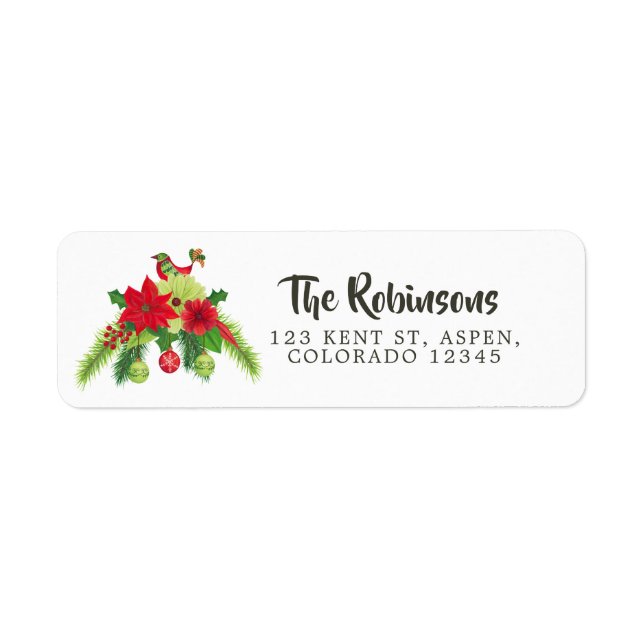Folk Art Watercolor Floral Christmas Label (Front)