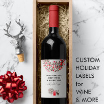 Folk-Art Watercolor Reindeer 🦌 Smoke White  Wine Label