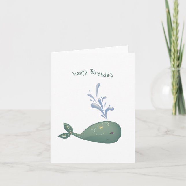 Folk Art Whale Birthday Card (Front)