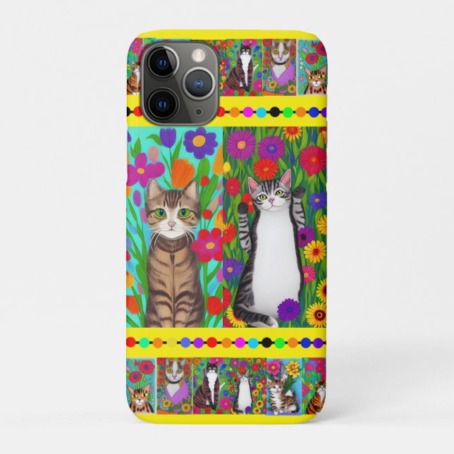 Folk Art Whimsical Style Cat and Flowers Case-Mate iPhone Case (Back)
