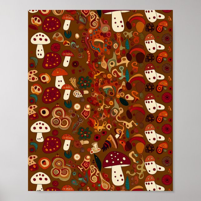 Folk Art Wild Mushroom Design Poster (Front)