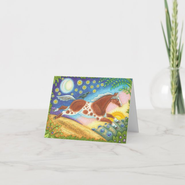 Folk Art WILD MUSTANG HORSE NOTE CARD Blank (Front)
