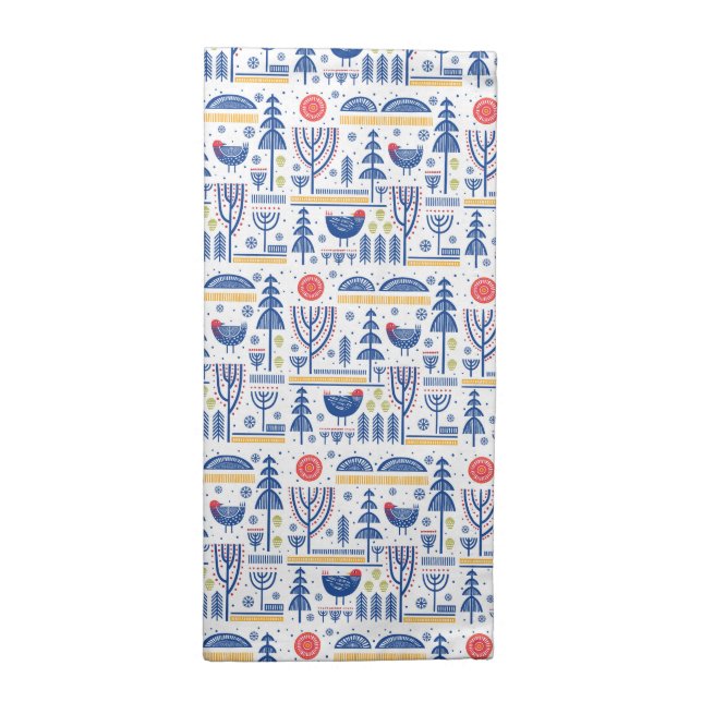 Folk Art Winter Bird Pattern Cloth Napkin (Half Fold)