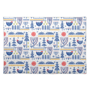 Folk Art Winter Bird Pattern Cloth Placemat