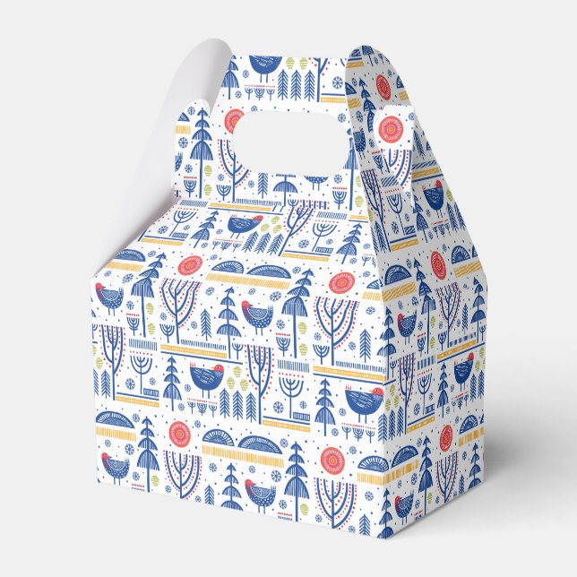 Folk Art Winter Bird Pattern Favor Boxes (Front Side)