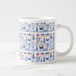 Folk Art Winter Bird Pattern Giant Coffee Mug
