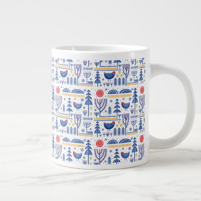 Folk Art Winter Bird Pattern Giant Coffee Mug (Right)