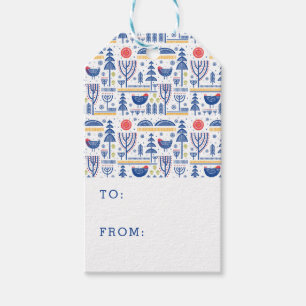Folk Art Winter Bird Pattern Gift Tags