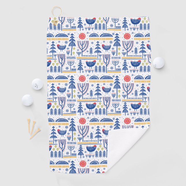 Folk Art Winter Bird Pattern Golf Towel (InSitu)