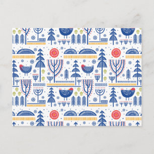 Folk Art Winter Bird Pattern Holiday Postcard