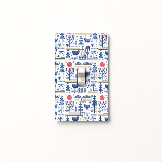 Folk Art Winter Bird Pattern Light Switch Cover (In Situ)