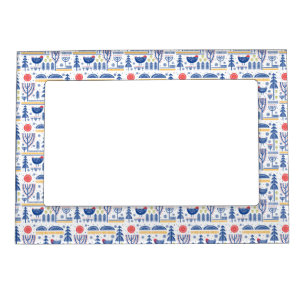 Folk Art Winter Bird Pattern Magnetic Frame