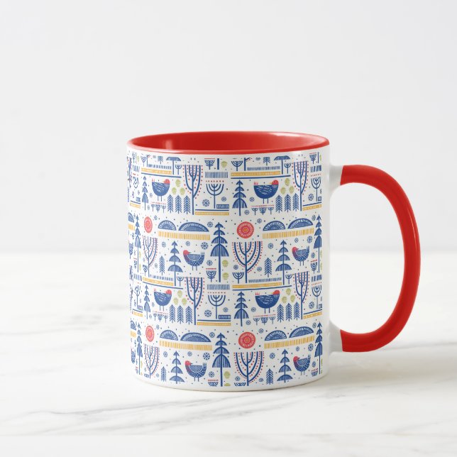 Folk Art Winter Bird Pattern Mug (Right)