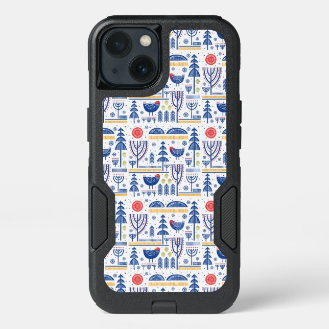 Folk Art Winter Bird Pattern Otterbox iPhone Case (Back)