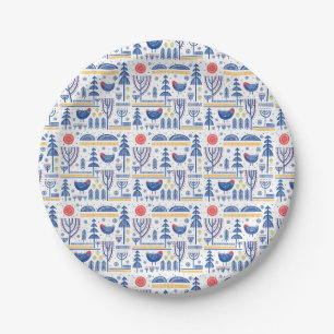 Folk Art Winter Bird Pattern Paper Plates