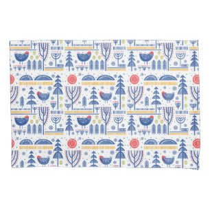 Folk Art Winter Bird Pattern Pillow Case