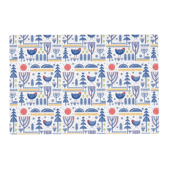 Folk Art Winter Bird Pattern Placemat (Front)