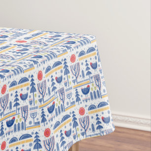 Folk Art Winter Bird Pattern Tablecloth