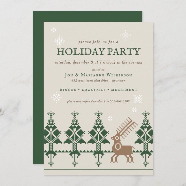 Folk Art Winter Forest | Holiday Open House Invitation (Front/Back)