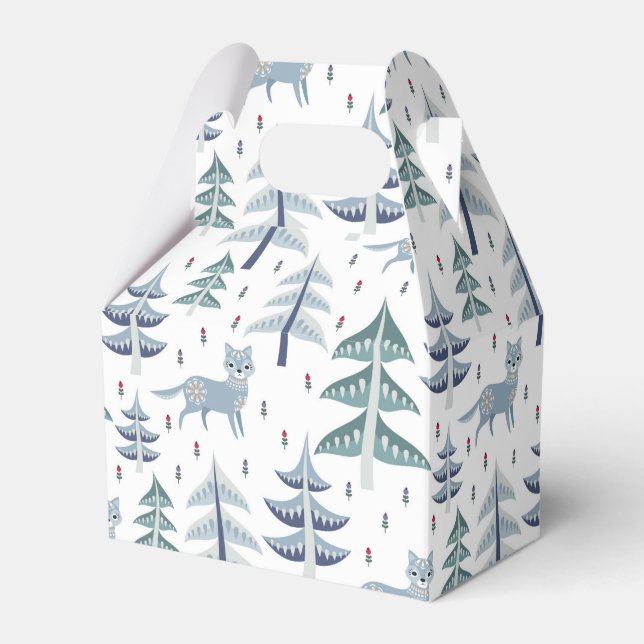 Folk Art Winter Fox and Trees Favor Boxes (Front Side)