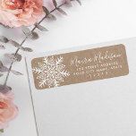 Folk art winter snowflake Christmas return address Label<br><div class="desc">Return address labels featuring a white snowflake in a whimsical,  folk art style on a printed Kraft paper look background. Customizable name and address.</div>