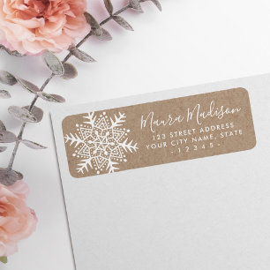 Folk art winter snowflake Christmas return address Label