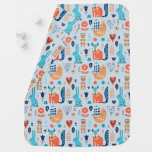 Folk Art Woodland Animal Pattern Baby Blanket