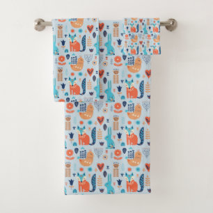 Folk Art Woodland Animal Pattern Bath Towel Set
