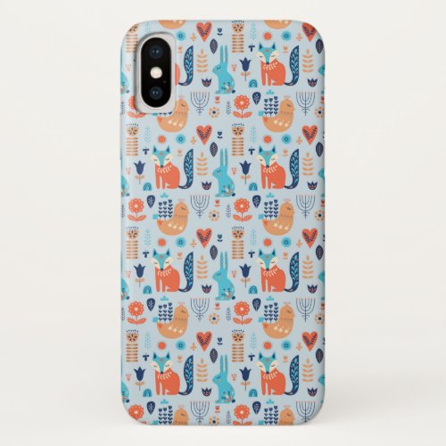 Folk Art Woodland Animal Pattern iPhone XS Case