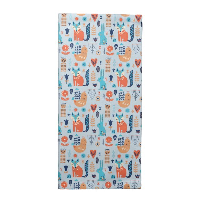 Folk Art Woodland Animal Pattern Cloth Napkin (Half Fold)