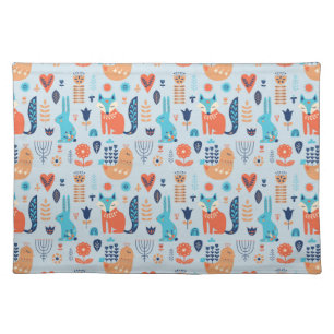 Folk Art Woodland Animal Pattern Cloth Placemat