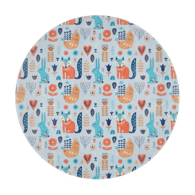 Folk Art Woodland Animal Pattern Cutting Board (Front)