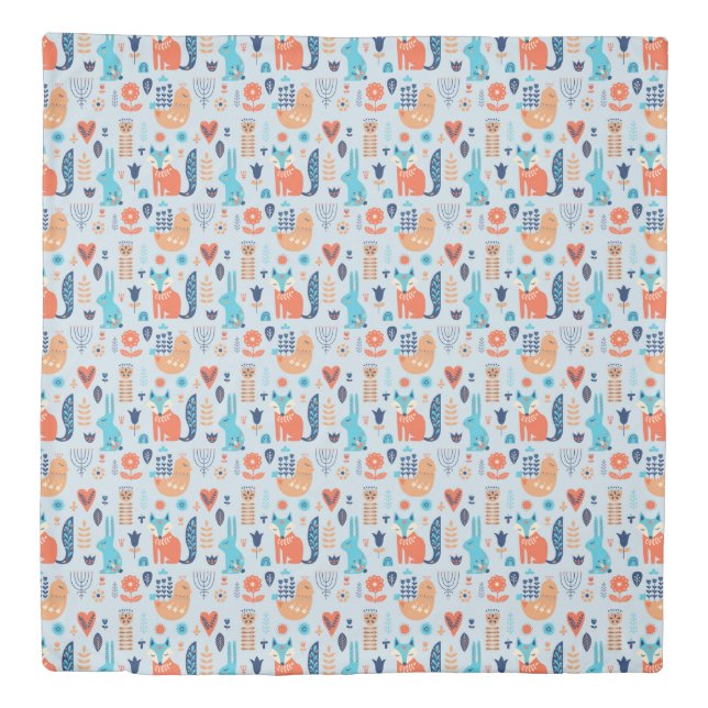 Folk Art Woodland Animal Pattern Duvet Cover (Front)