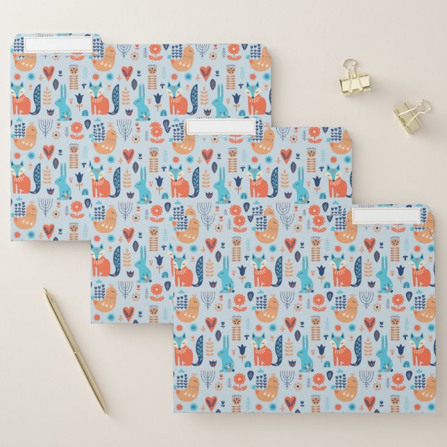 Folk Art Woodland Animal Pattern File Folder (Set)