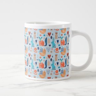 Folk Art Woodland Animal Pattern Giant Coffee Mug