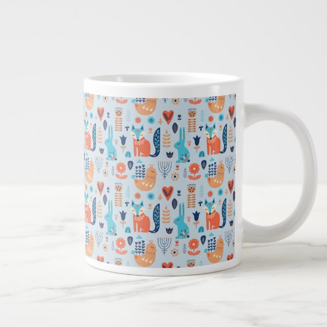 Folk Art Woodland Animal Pattern Giant Coffee Mug (Right)
