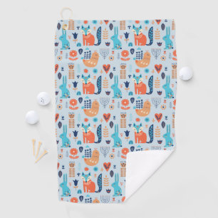 Folk Art Woodland Animal Pattern Golf Towel