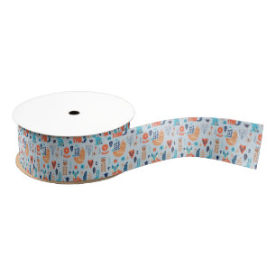 Folk Art Woodland Animal Pattern Grosgrain Ribbon