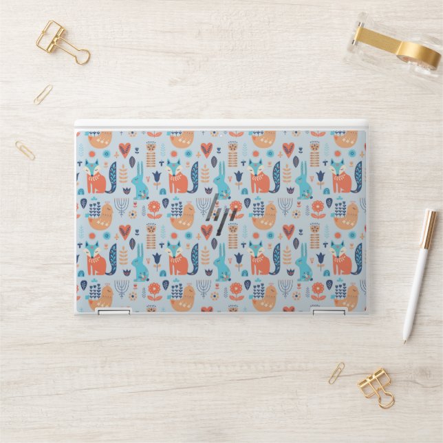 Folk Art Woodland Animal Pattern HP Laptop Skin (Desk)