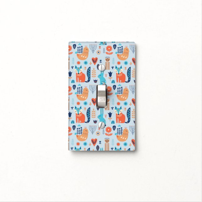 Folk Art Woodland Animal Pattern Light Switch Cover (In Situ)