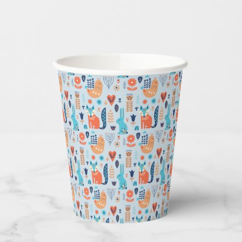 Folk Art Woodland Animal Pattern Paper Cups