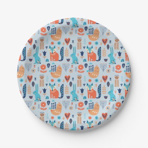 Folk Art Woodland Animal Pattern Paper Plates