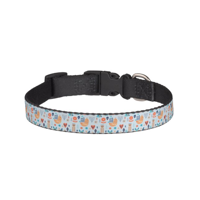 Folk Art Woodland Animal Pattern Pet Collar (Front)