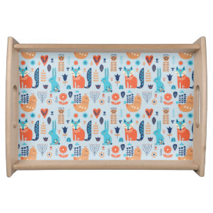 Folk Art Woodland Animal Pattern Serving Tray
