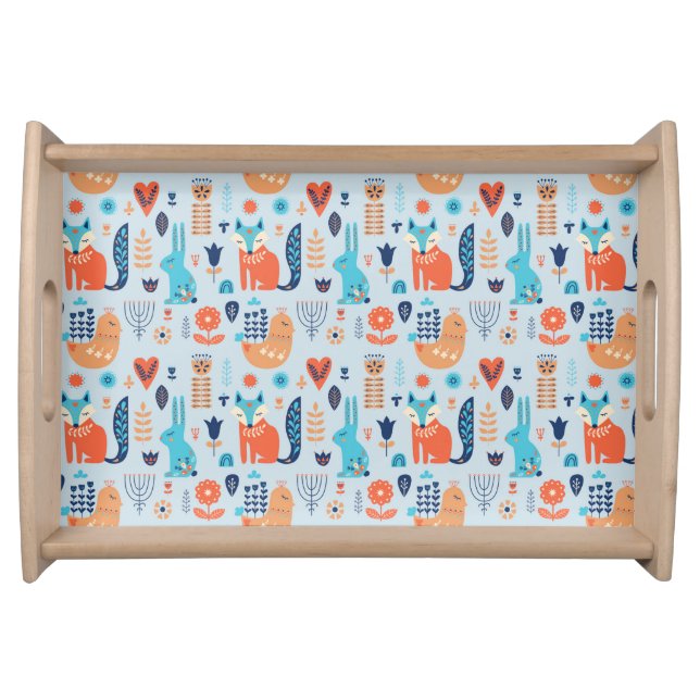 Folk Art Woodland Animal Pattern Serving Tray (Front)