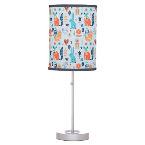 Folk Art Woodland Animal Pattern Table Lamp