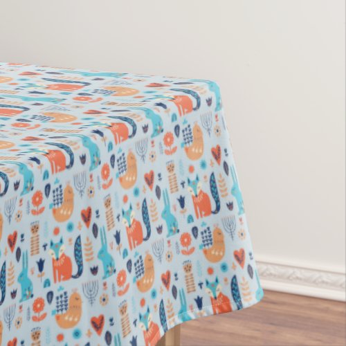 Folk Art Woodland Animal Pattern Tablecloth