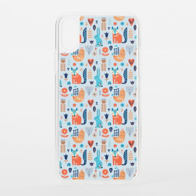 Folk Art Woodland Animal Pattern Uncommon iPhone Case (Back)