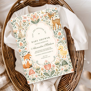 Folk Art Woodland Animals Baby Shower Invitation