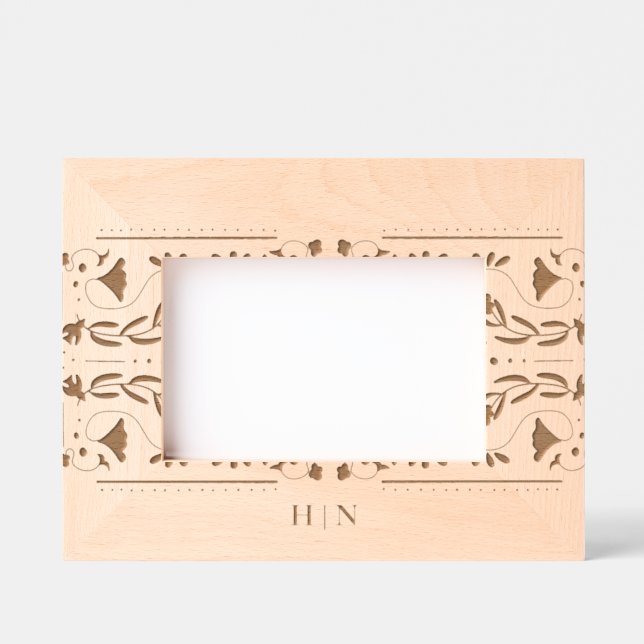 Folk Bird Floral Monogram  Engraved Frames (Front)